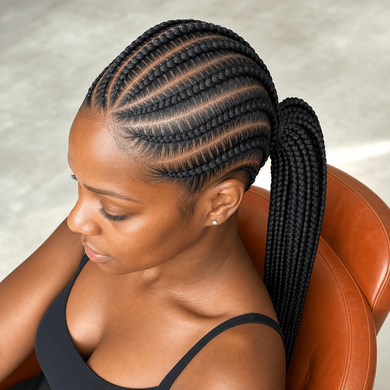 Sculpted feed-in braided ponytail by Amara Okafor